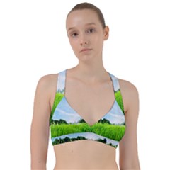 Green Landscape, Green Grass Close Up Blue Sky And White Clouds Sweetheart Sports Bra by Sapixe