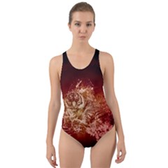 Wonderful Tiger With Flowers And Grunge Cut-out Back One Piece Swimsuit by FantasyWorld7
