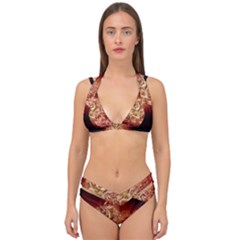 Wonderful Tiger With Flowers And Grunge Double Strap Halter Bikini Set by FantasyWorld7