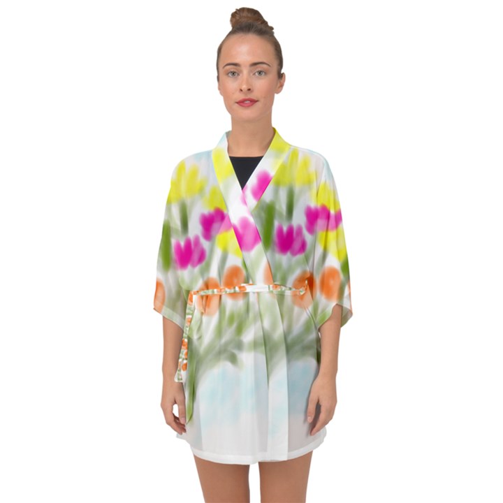 Easter Posey Half Sleeve Chiffon Kimono