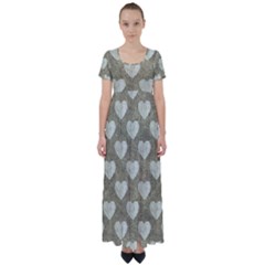 Hearts Motif Pattern High Waist Short Sleeve Maxi Dress by dflcprints