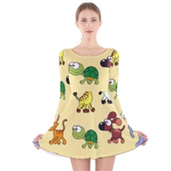 Group Of Animals Graphic Long Sleeve Velvet Skater Dress by Sapixe