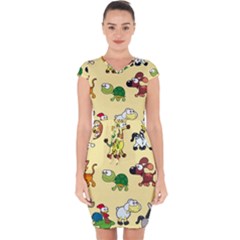 Group Of Animals Graphic Capsleeve Drawstring Dress 