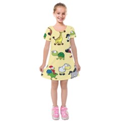 Group Of Animals Graphic Kids  Short Sleeve Velvet Dress