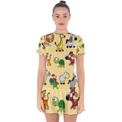 Group Of Animals Graphic Drop Hem Mini Chiffon Dress by Sapixe