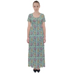 Hamster Pattern High Waist Short Sleeve Maxi Dress