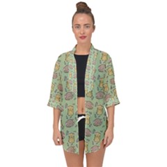 Hamster Pattern Open Front Chiffon Kimono