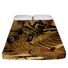 Golden Colorful The Beautiful Of Art Indonesian Batik Pattern Fitted Sheet (california King Size) by Sapixe