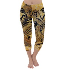 Golden Colorful The Beautiful Of Art Indonesian Batik Pattern Capri Winter Leggings  by Sapixe