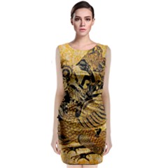 Golden Colorful The Beautiful Of Art Indonesian Batik Pattern Sleeveless Velvet Midi Dress