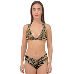Golden Colorful The Beautiful Of Art Indonesian Batik Pattern Double Strap Halter Bikini Set