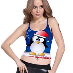 Happy Holidays Christmas Card With Penguin Spaghetti Strap Bra Top by Sapixe