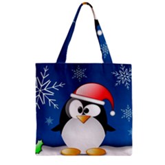 Happy Holidays Christmas Card With Penguin Zipper Grocery Tote Bag