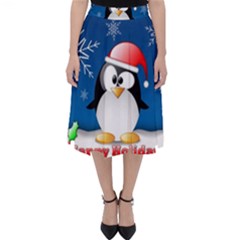 Happy Holidays Christmas Card With Penguin Folding Skater Skirt by Sapixe