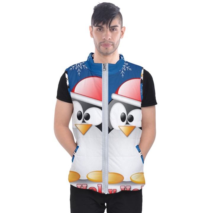 Happy Holidays Christmas Card With Penguin Men s Puffer Vest