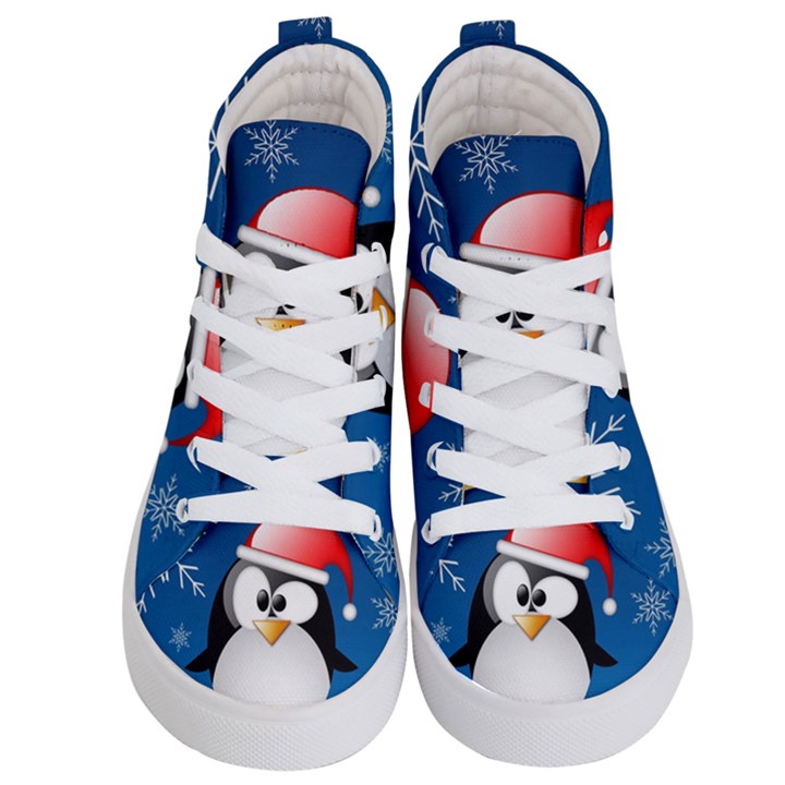 Happy Holidays Christmas Card With Penguin Kid s Hi-Top Skate Sneakers