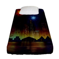 Happy Birthday Independence Day Celebration In New York City Night Fireworks Us Fitted Sheet (single Size) by Sapixe