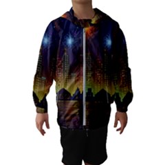 Happy Birthday Independence Day Celebration In New York City Night Fireworks Us Hooded Wind Breaker (kids) by Sapixe