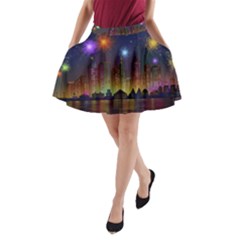 Happy Birthday Independence Day Celebration In New York City Night Fireworks Us A-line Pocket Skirt by Sapixe