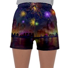 Happy Birthday Independence Day Celebration In New York City Night Fireworks Us Sleepwear Shorts by Sapixe