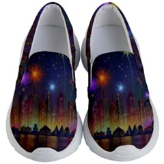 Happy Birthday Independence Day Celebration In New York City Night Fireworks Us Kid s Lightweight Slip Ons by Sapixe