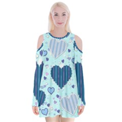 Hearts Pattern Paper Wallpaper Velvet Long Sleeve Shoulder Cutout Dress by Sapixe