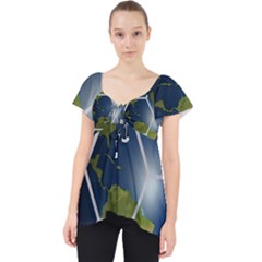 Hexagon Diamond Earth Globe Lace Front Dolly Top by Sapixe