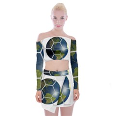 Hexagon Diamond Earth Globe Off Shoulder Top With Mini Skirt Set by Sapixe