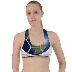 Hexagon Diamond Earth Globe Criss Cross Racerback Sports Bra