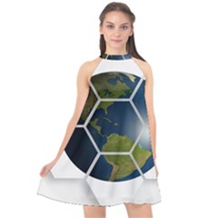 Hexagon Diamond Earth Globe Halter Neckline Chiffon Dress  by Sapixe