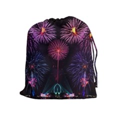 Happy New Year New Years Eve Fireworks In Australia Drawstring Pouches (extra Large)