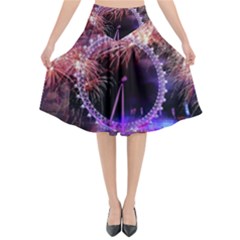 Happy New Year Clock Time Fireworks Pictures Flared Midi Skirt