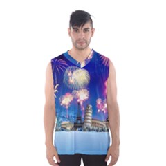 Happy New Year Celebration Of The New Year Landmarks Of The Most Famous Cities Around The World Fire Men s Basketball Tank Top by Sapixe