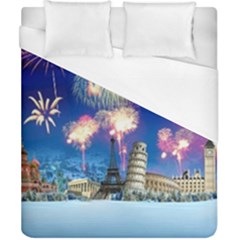 Happy New Year Celebration Of The New Year Landmarks Of The Most Famous Cities Around The World Fire Duvet Cover (california King Size) by Sapixe