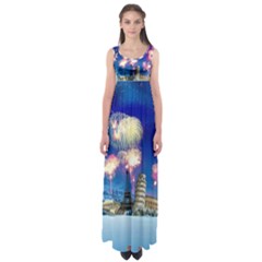 Happy New Year Celebration Of The New Year Landmarks Of The Most Famous Cities Around The World Fire Empire Waist Maxi Dress