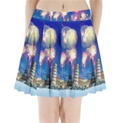 Happy New Year Celebration Of The New Year Landmarks Of The Most Famous Cities Around The World Fire Pleated Mini Skirt by Sapixe