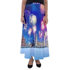Happy New Year Celebration Of The New Year Landmarks Of The Most Famous Cities Around The World Fire Flared Maxi Skirt