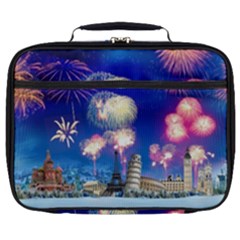 Happy New Year Celebration Of The New Year Landmarks Of The Most Famous Cities Around The World Fire Full Print Lunch Bag