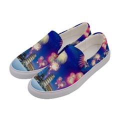 Happy New Year Celebration Of The New Year Landmarks Of The Most Famous Cities Around The World Fire Women s Canvas Slip Ons