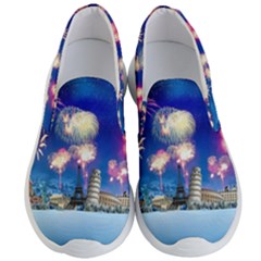 Happy New Year Celebration Of The New Year Landmarks Of The Most Famous Cities Around The World Fire Men s Lightweight Slip Ons by Sapixe