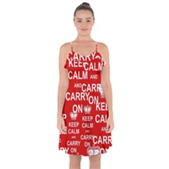 Keep Calm And Carry On Ruffle Detail Chiffon Dress