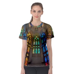 Leopard Barcelona Stained Glass Colorful Glass Women s Sport Mesh Tee