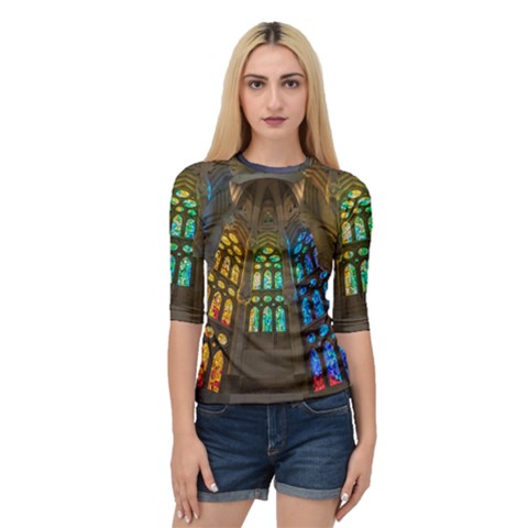 Leopard Barcelona Stained Glass Colorful Glass Quarter Sleeve Raglan Tee by Sapixe