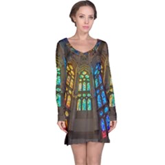 Leopard Barcelona Stained Glass Colorful Glass Long Sleeve Nightdress by Sapixe