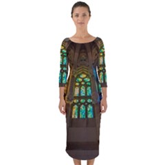 Leopard Barcelona Stained Glass Colorful Glass Quarter Sleeve Midi Bodycon Dress by Sapixe