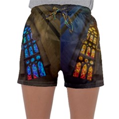 Leopard Barcelona Stained Glass Colorful Glass Sleepwear Shorts by Sapixe