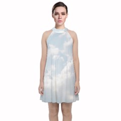 Light Nature Sky Sunny Clouds Velvet Halter Neckline Dress  by Sapixe