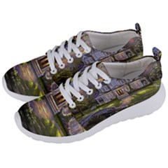 Landscape House River Bridge Swans Art Background Men s Lightweight Sports Shoes