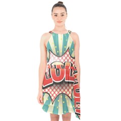 Lol Comic Speech Bubble  Vector Illustration Halter Collar Waist Tie Chiffon Dress