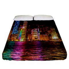 Light Water Cityscapes Night Multicolor Hong Kong Nightlights Fitted Sheet (queen Size)